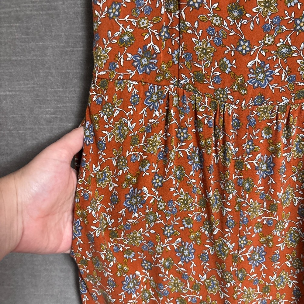 Live to be Spoiled Jumpsuit S Blue Brown Floral Wide Leg Smocked Boho Rayon XS - Picture 4 of 13